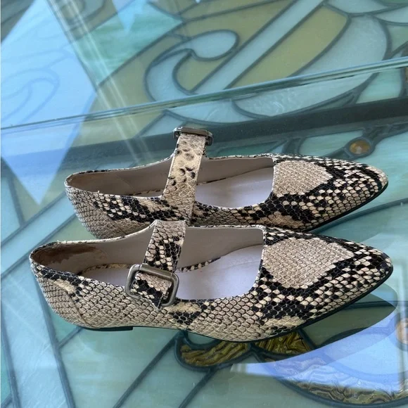 Freda Salvador Snakeskin Mary Jane Ivy Flats Size 7 - Picture 4 of 10